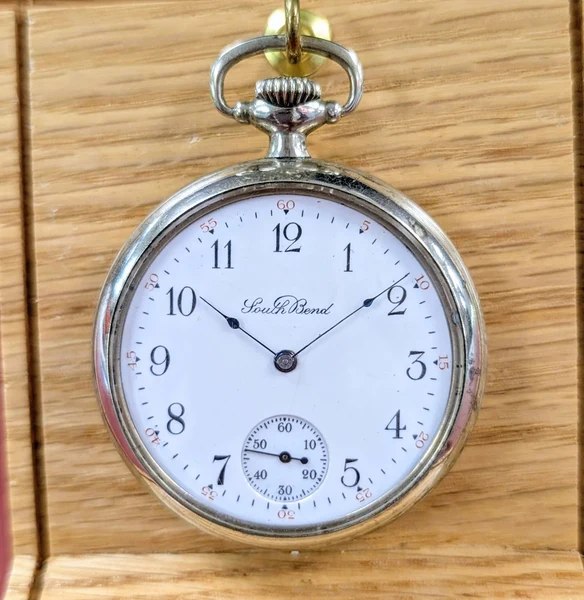 Dial and case view of the South Bend 'The Studebaker' pocket watch
