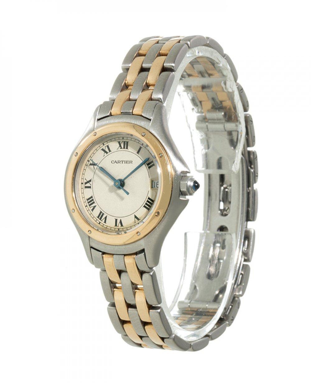 Cartier Santos Cougar wristwatch showing the case, dial, and two-tone bracelet.