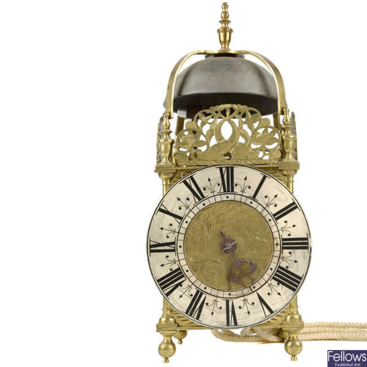 Front view of the Thomas Power of Wellingborough brass lantern clock