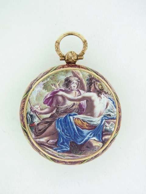 Exterior view of the Venus and Adonis enamel case back.