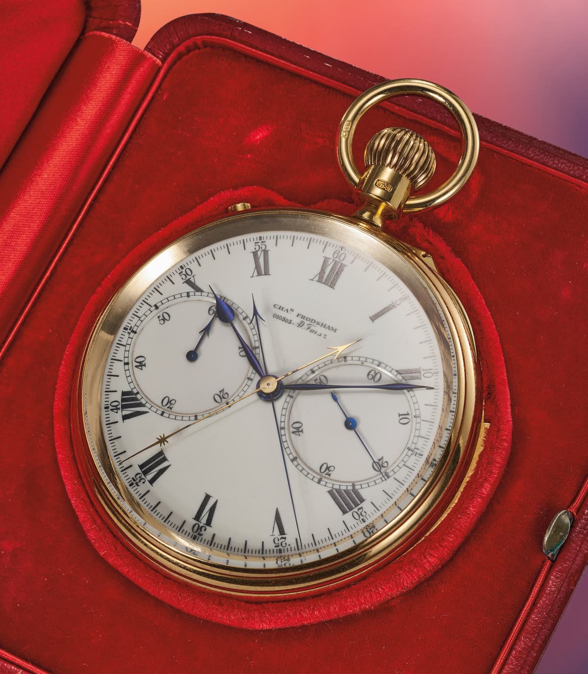 Charles Frodsham 18k yellow gold minute repeating split-seconds chronograph tourbillon pocket watch in fitted box