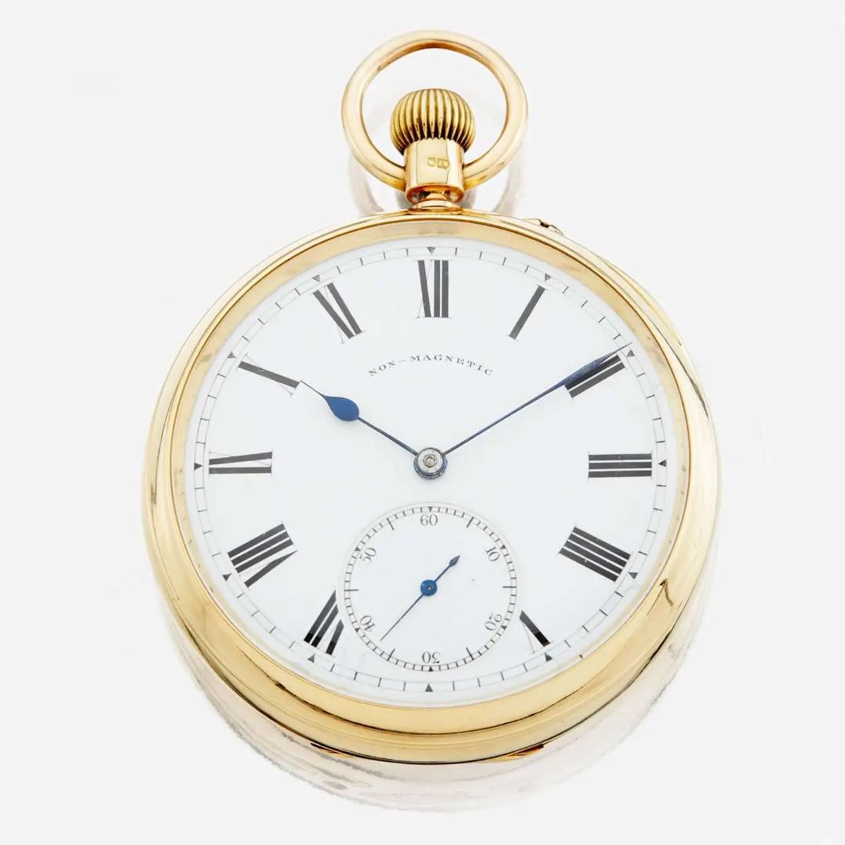 Dial and front view of the 18K gold Bahne Bonniksen open-face pocket watch