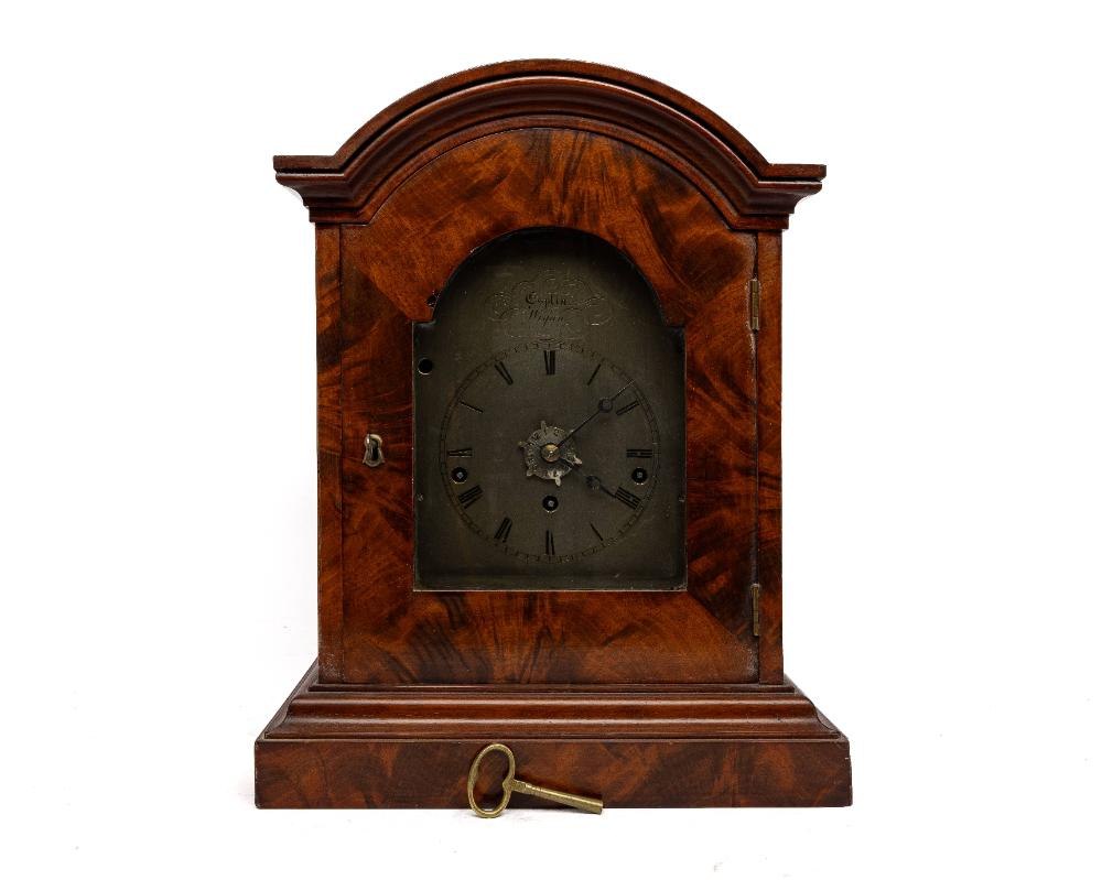 Mahogany bracket clock signed Esplin / Wigan with winding key