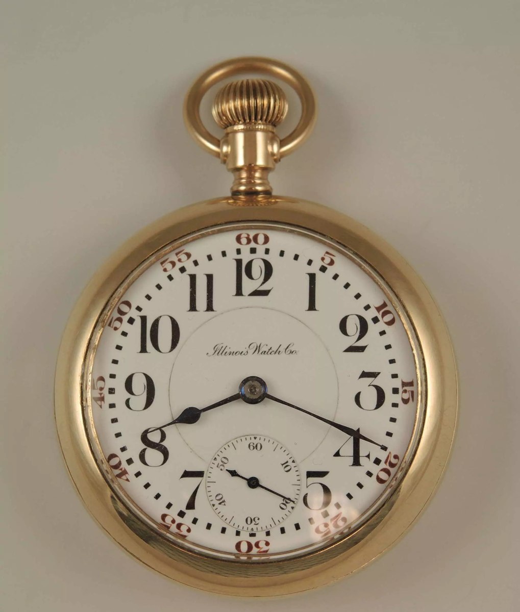 Front view of the Illinois Watch Co. Bunn Special open face pocket watch