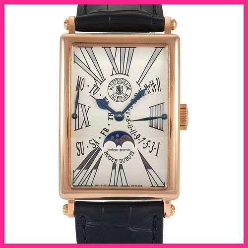 Front view of Roger Dubuis Much More Bi-Retrograde Calendar rose gold wristwatch