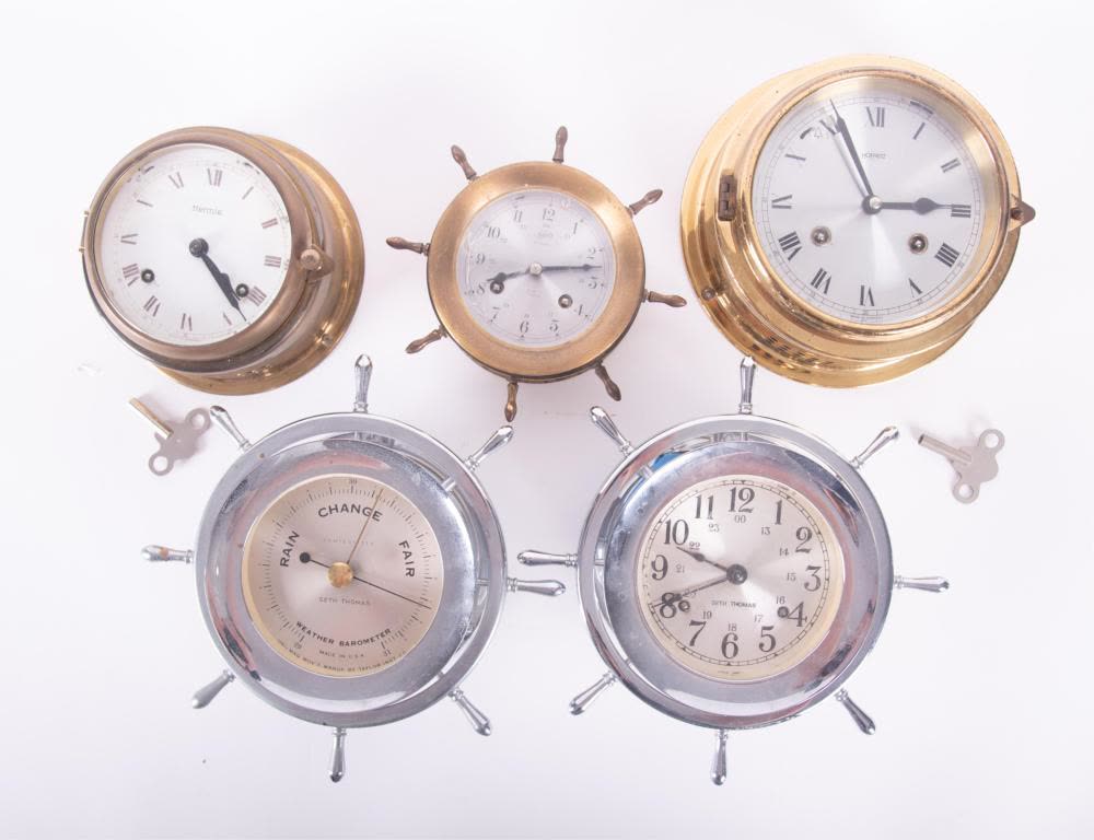 Collection of Four Ships Bell Clocks, One Matching ...