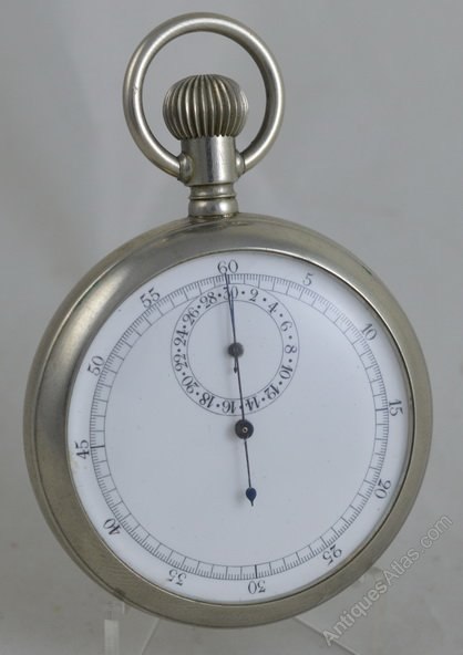 Front view of the 51 mm Swiss stopwatch showing the enamel dial and 30-minute recorder