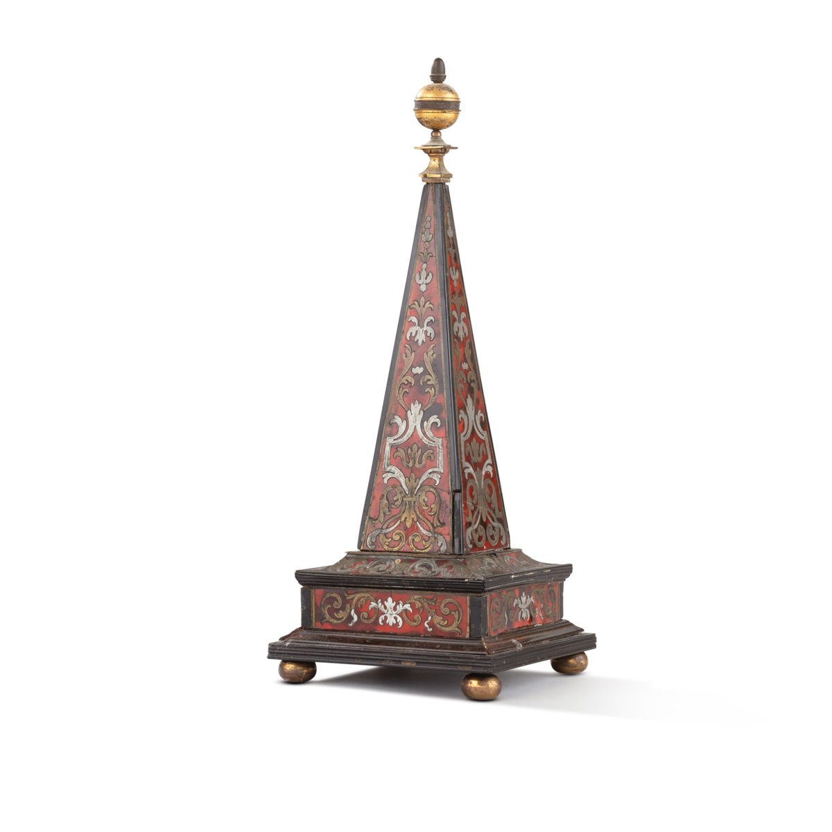 View of the Louis XIV pyramid-shaped marquetry clock case