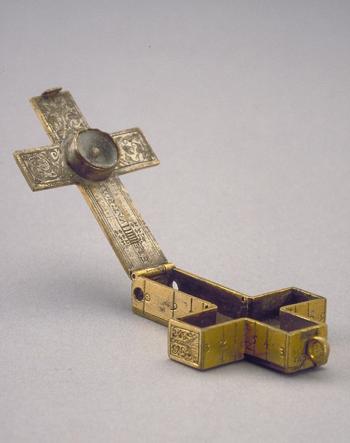 Gilt brass crucifix dial by Melchior Reichle, dated 1569.