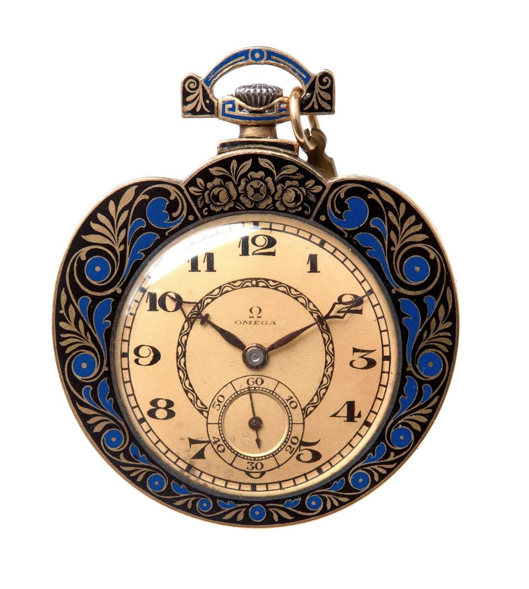 Gold pocket watch with black and blue champlevé enamels (MIH I-2515)