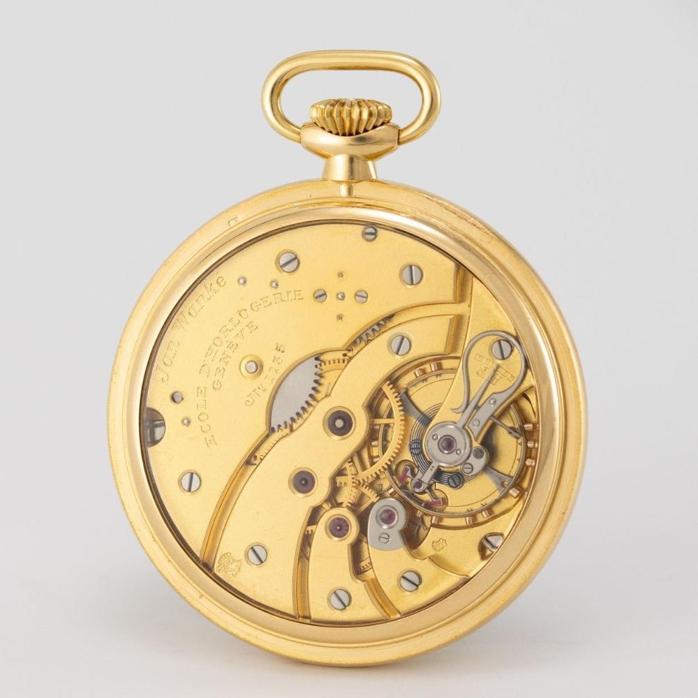 Front view of the Jan Wanke pocket watch showing the sector dial, Roman numerals, and sub-seconds register.
