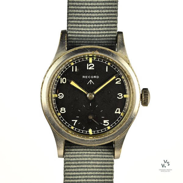 Record Dirty Dozen military wristwatch with MoD replacement dial on grey NATO strap