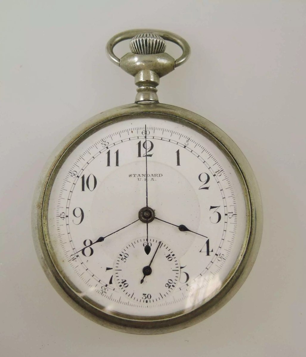 Dial and front view of the open face New York Standard Watch Co pocket watch