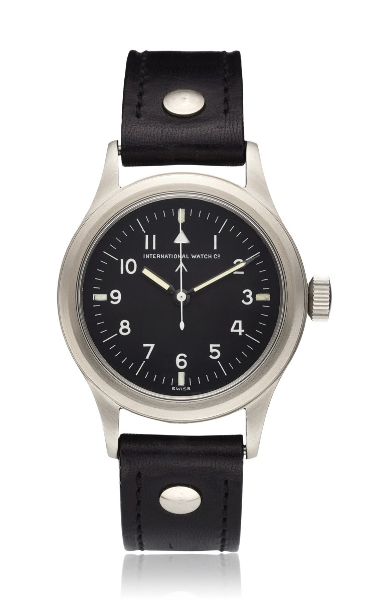 Front view of the IWC Mark XI Ref. 2612 with black dial and stainless steel case
