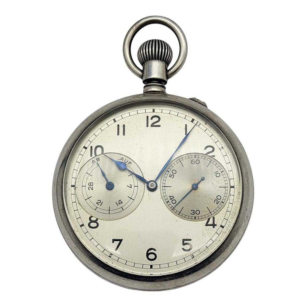 Dial view of the A. Lange & Söhne Kriegsmarine deck watch showing dual subsidiary dials and blued steel hands