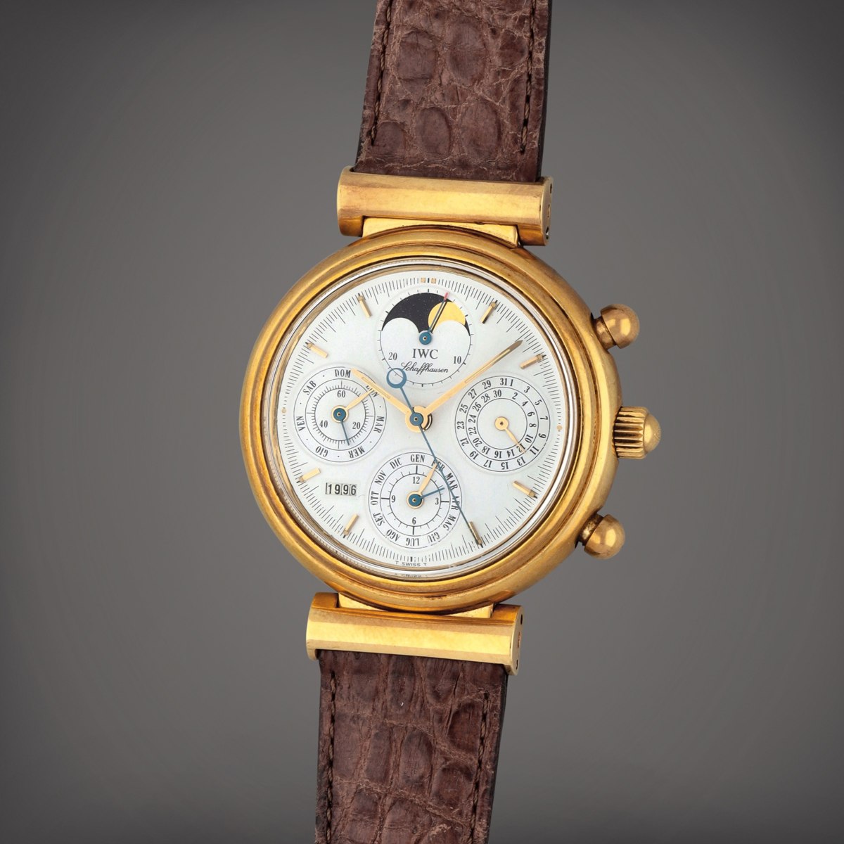 Front view of the IWC Da Vinci Reference 3750 in yellow gold