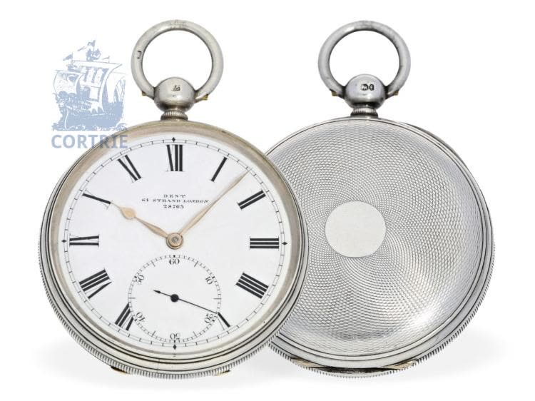 Dial and case back views of Dent London deck watch No. 28763