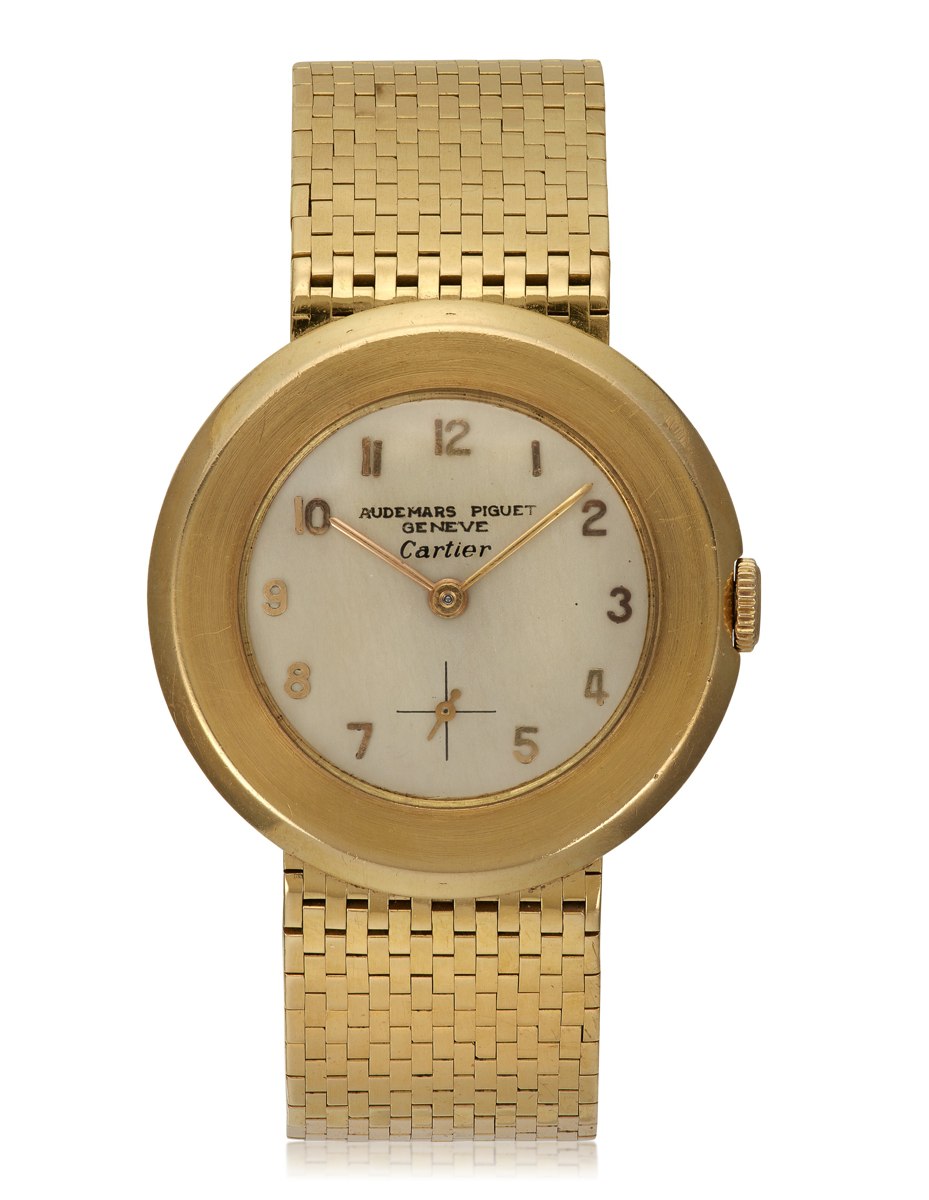 Cartier and Audemars Piguet 18k yellow gold wristwatch with woven bracelet