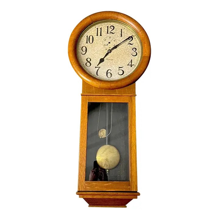 Ansonia Regulator #2 single-weight wall clock showing dial, case, and pendulum assembly