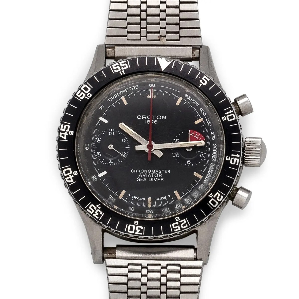 Croton Chronomaster Aviator Sea Diver stainless steel wristwatch on link bracelet