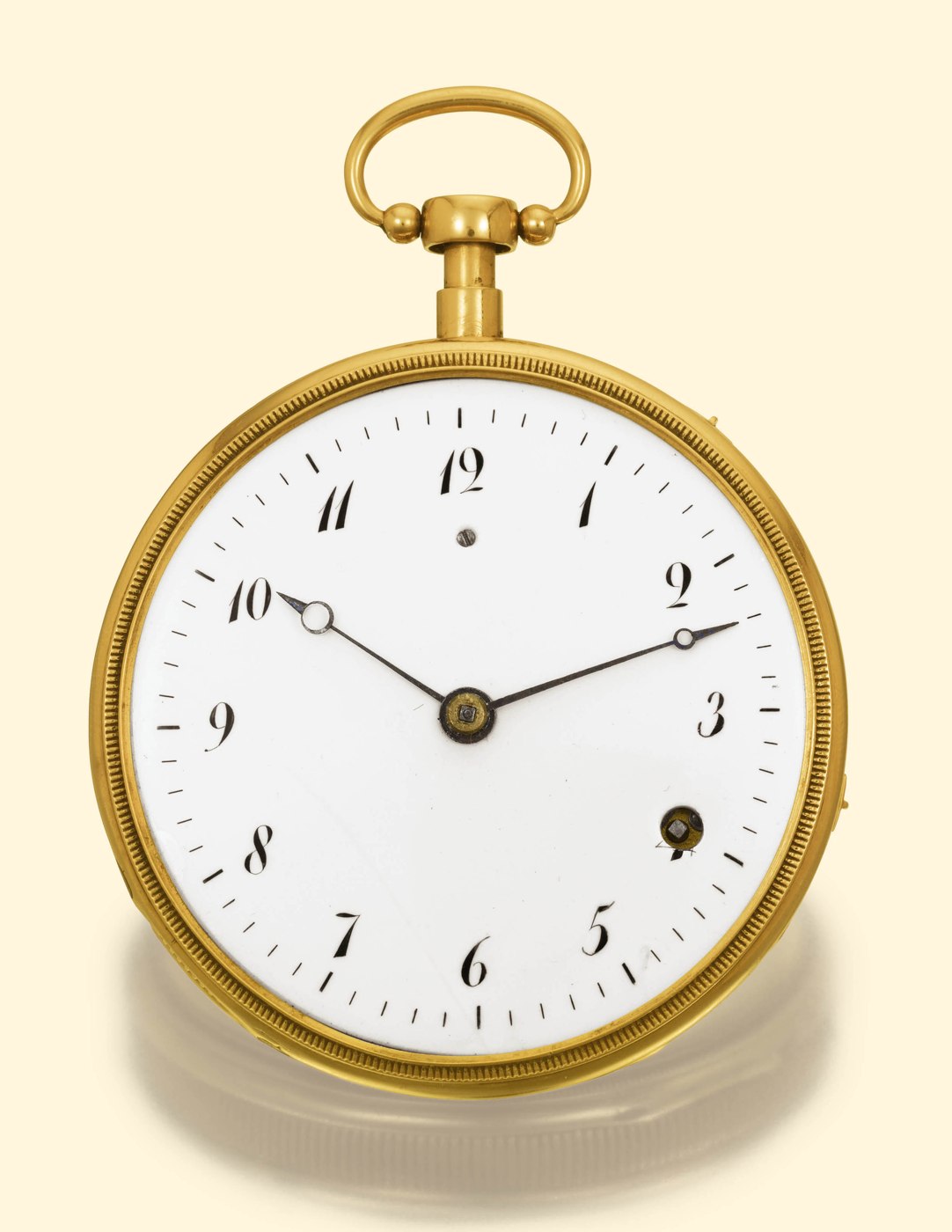 Front view of the Abraham Chapuis & Barral musical pocket watch showing the white enamel dial and Breguet numerals.