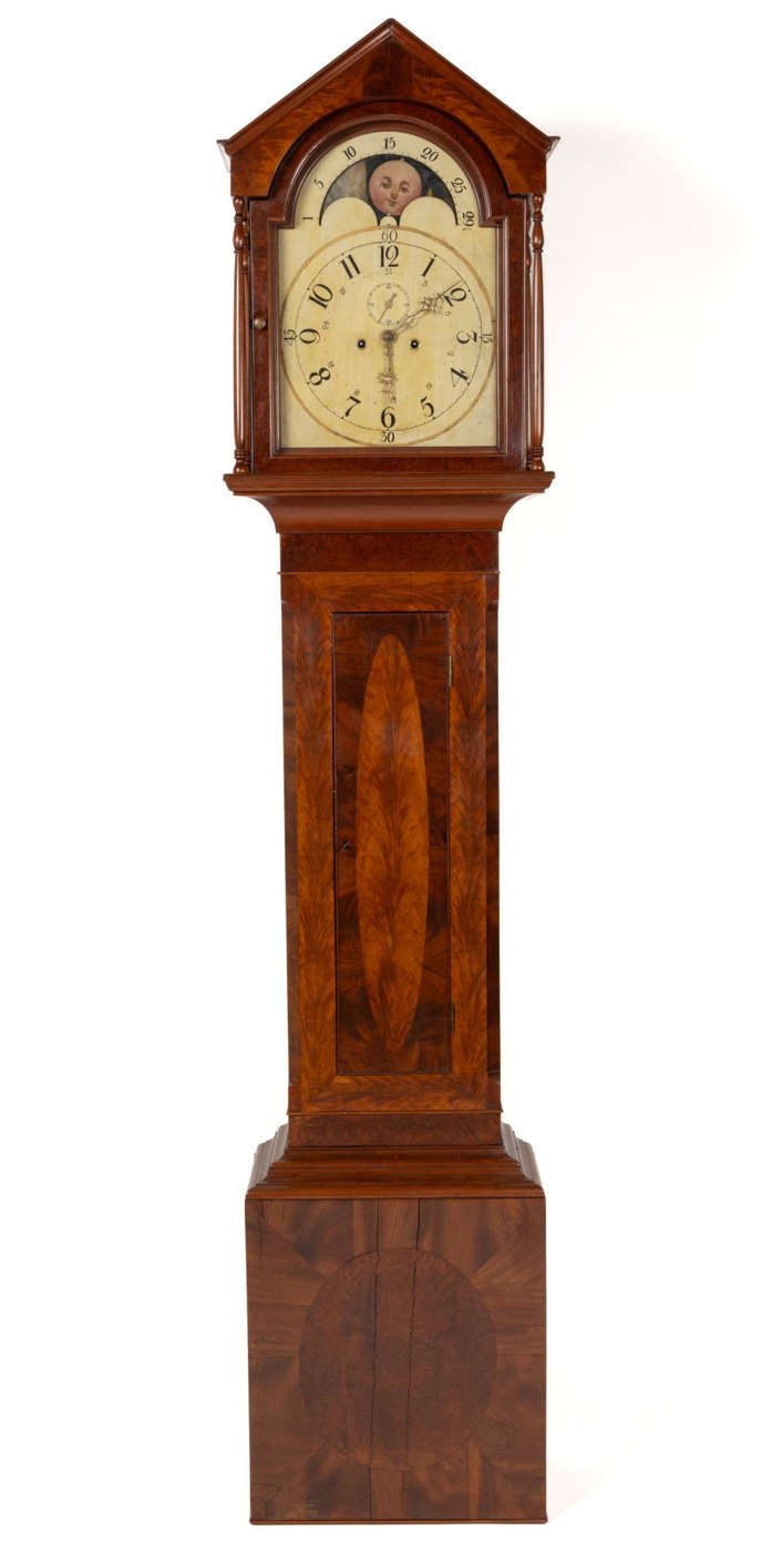 Full view of the Kentucky Federal cherry and mahogany tall-case clock.