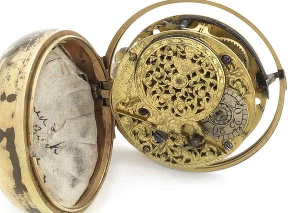 Thomas Tompion fusee verge pocket watch movement No. 3140 in an open hinged gilt metal case