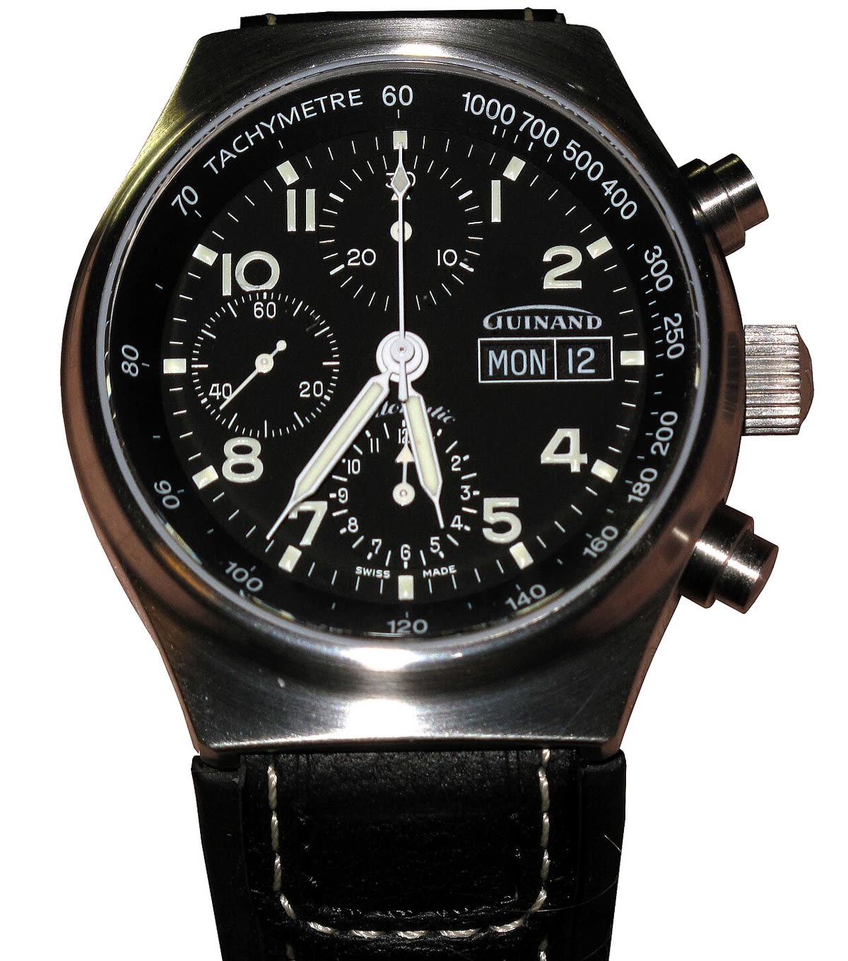 Chronograph watch "Guinand 60.50" with automatic movement type Valjoux 7750 (cropped)