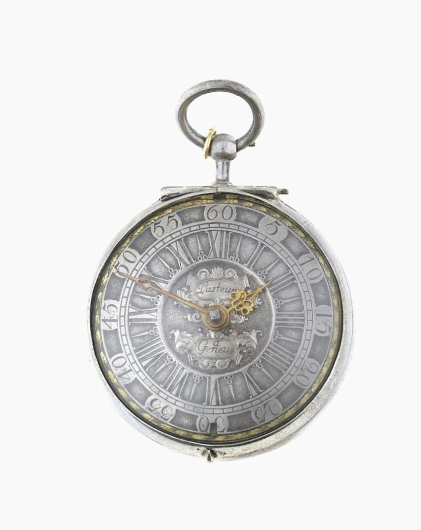 Silver pocket watch with movement signed ‘JAQUES PASTEUR A GENEVE’. Circa 1750. 2 brass hands (MIH I-41)