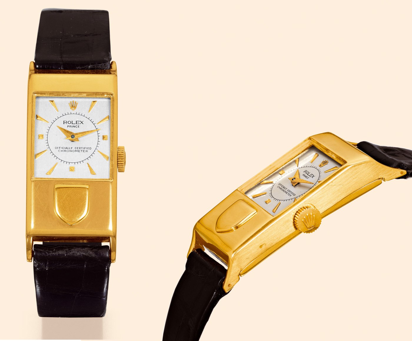 Front and profile views of the Rolex Prince 'Aerodynamic' Ref. 3361.