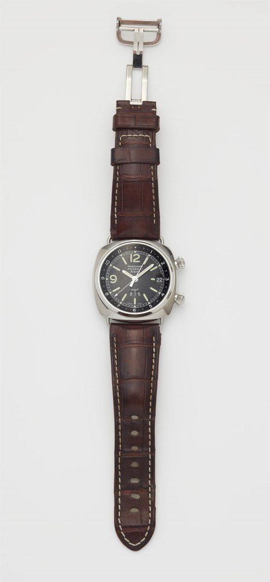 Officine Panerai Radiomir GMT Alarm wristwatch on brown leather strap