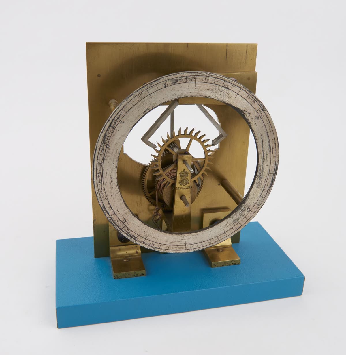 Dead-beat escapement full-size model mounted on a rectangular plinth
