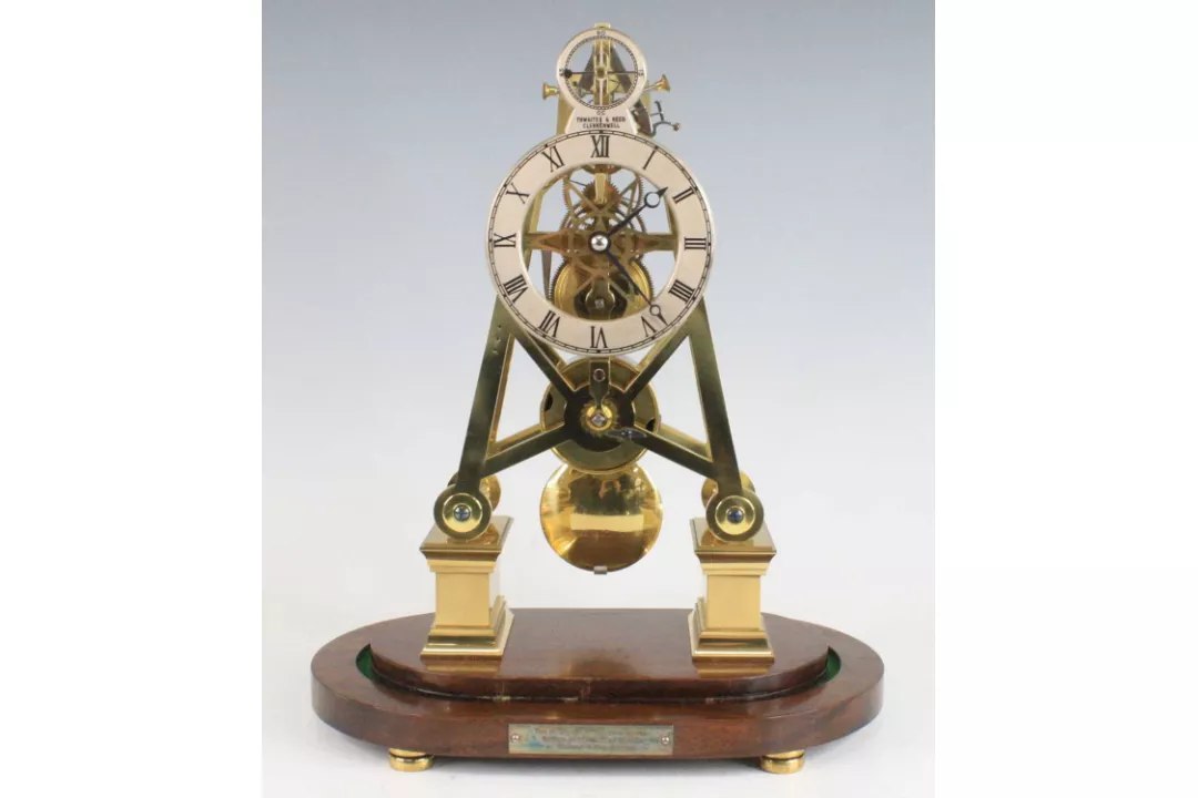 Thwaites & Reed brass skeleton clock after Dwerrihouse, Ogston & Bell