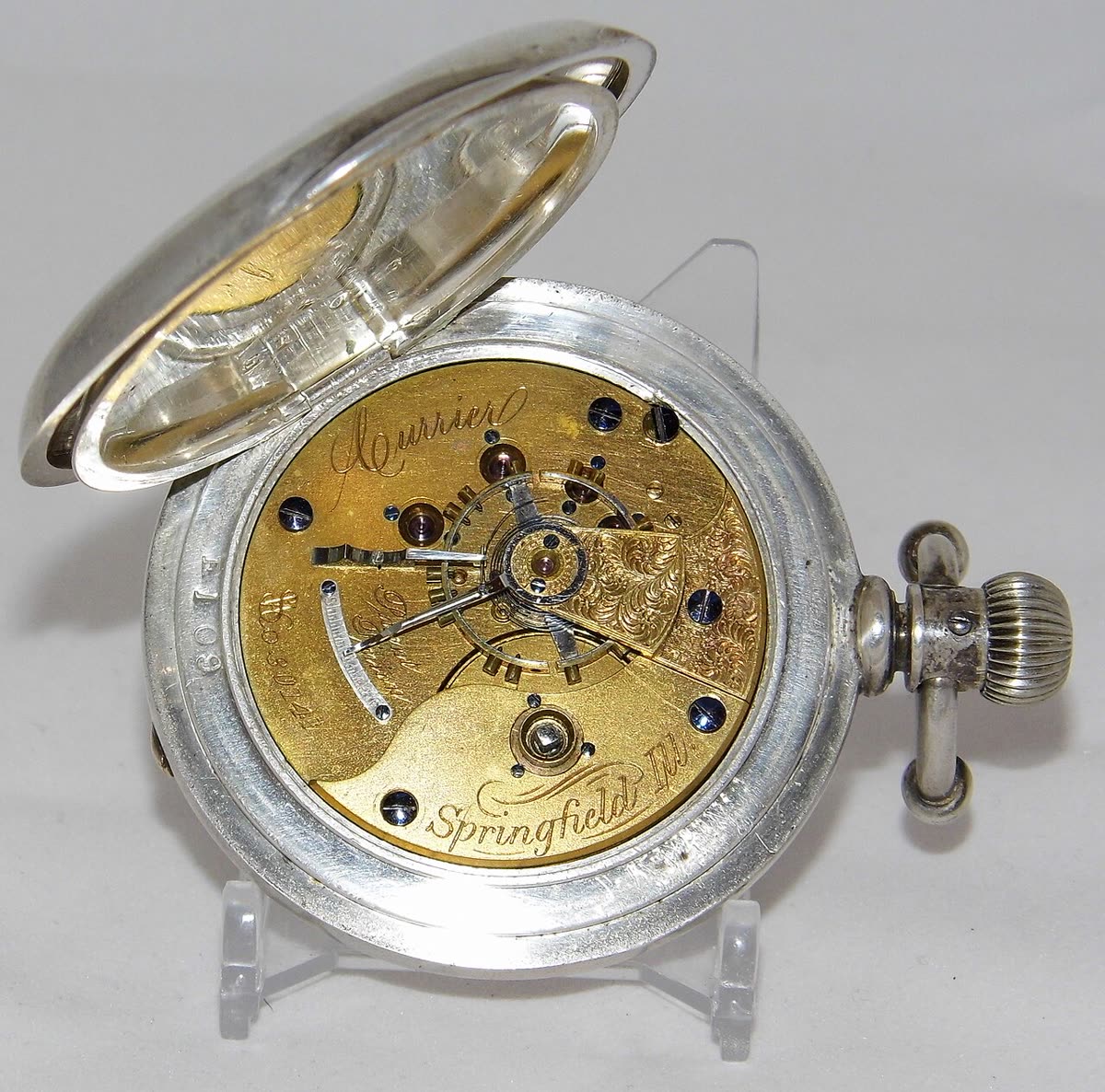 Vintage Illinois Springfield Watch Co. Pocket Watch, Currier Model, Hunter Case, Coin Silver, Key Wind & Set, 11 Jewels, Size 18 (14714708570)