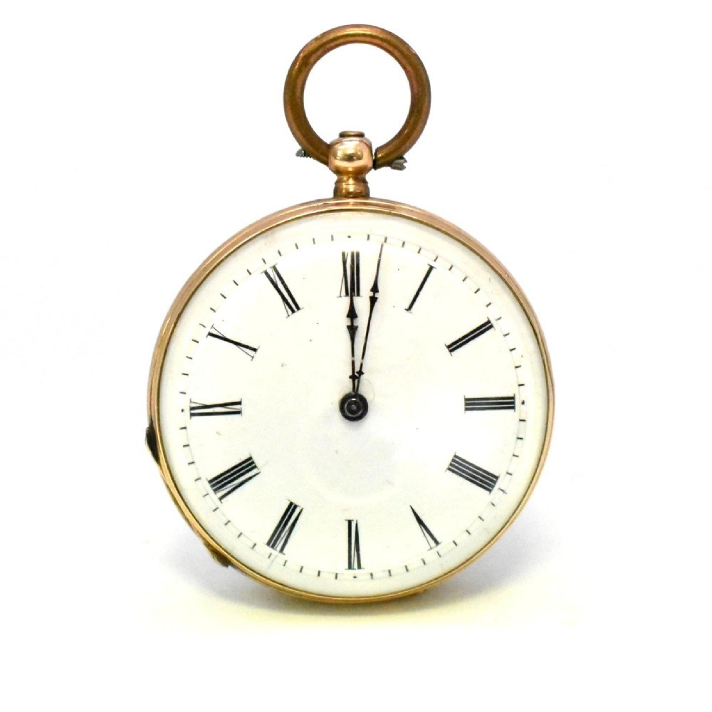 Dial view of the L Roberts Genève pocket watch showing Roman numerals and top bow