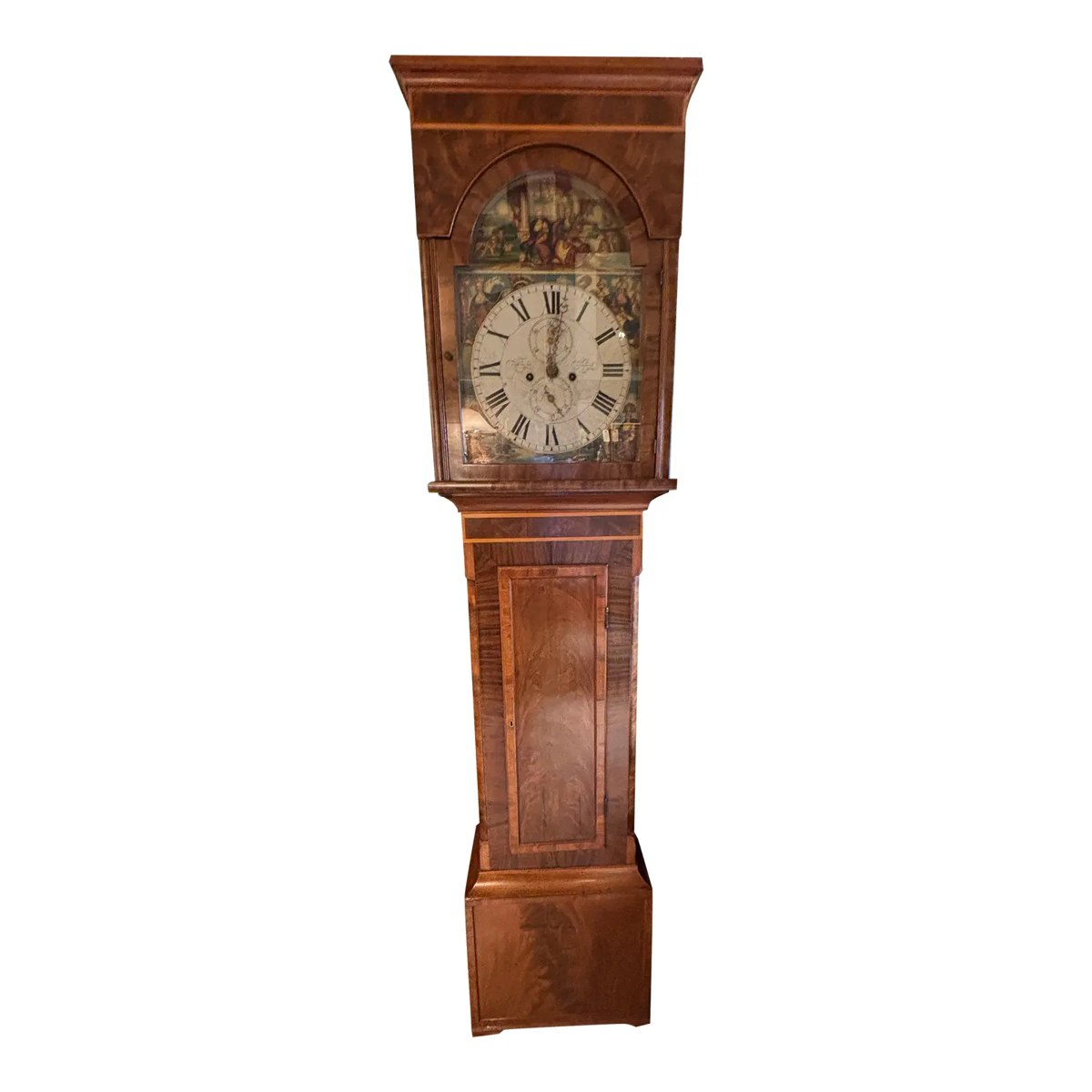 Frontal view of the Scottish mahogany longcase clock attributed to David Wilson