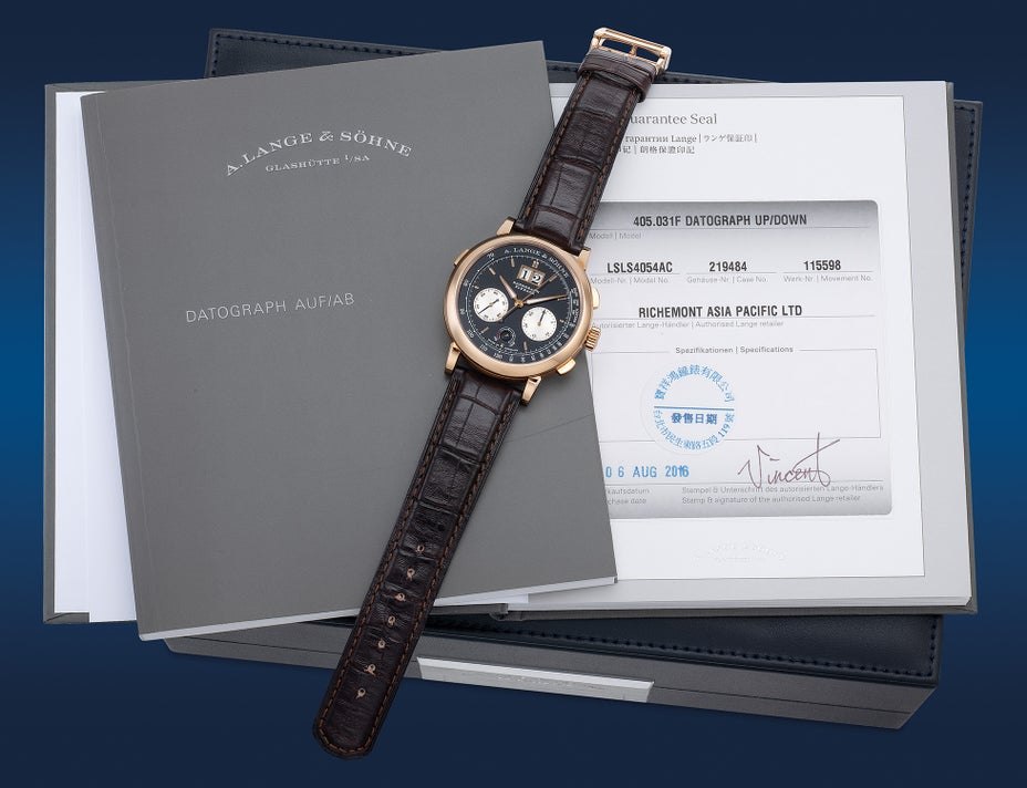 A. Lange & Söhne Datograph Up/Down wristwatch ref. 405.031 with original guarantee and box