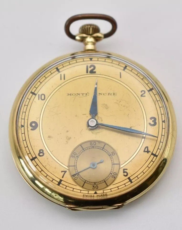 Dial and front view of the Monté Ancre open-faced pocket watch