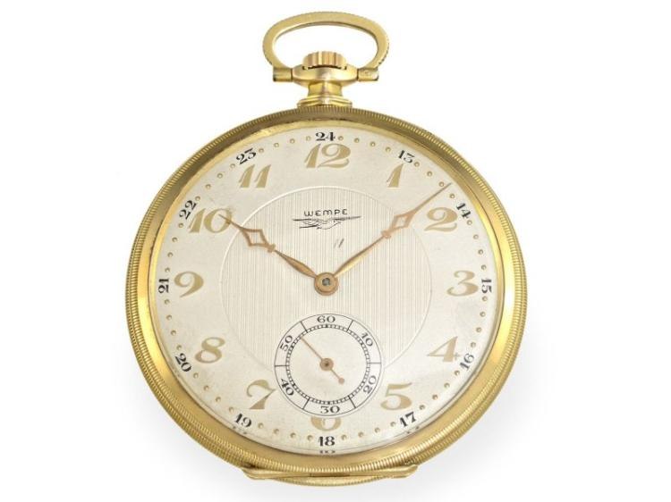 Dial view of the Wempe 14K gold open-face dress pocket watch