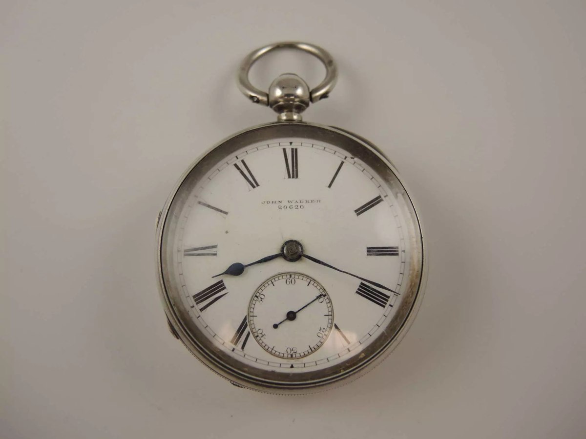 Dial view of the John Walker silver key-wound pocket watch