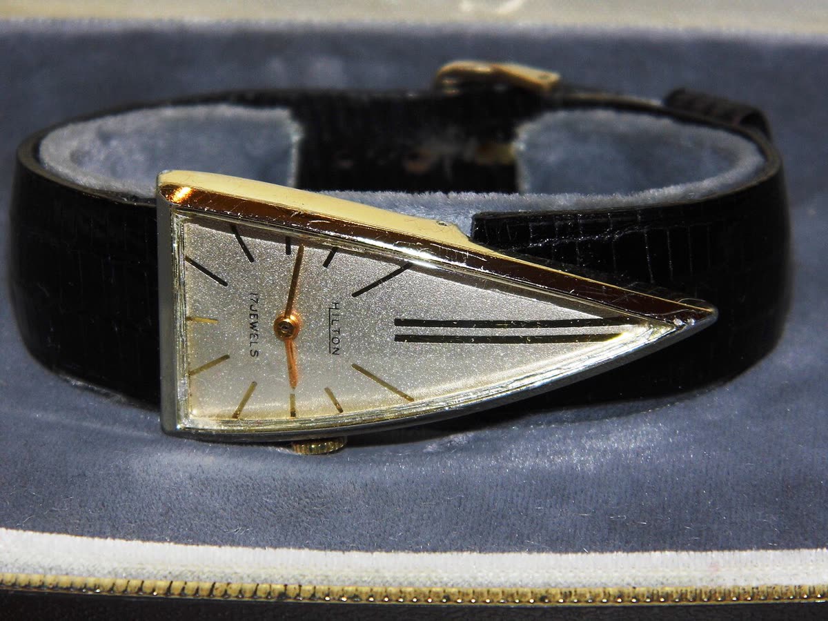 Vintage Watch Collection- Hilton Men's Manual-Wind Goldtone Watch, 17 Jewels, Very Unusual Triangle Shape, Great Mid-Century Design (8584283658)