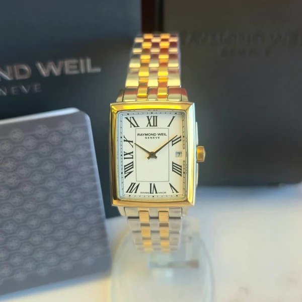 Raymond Weil Toccata Square watch reference 5925-STP-00300 on two-tone bracelet with packaging