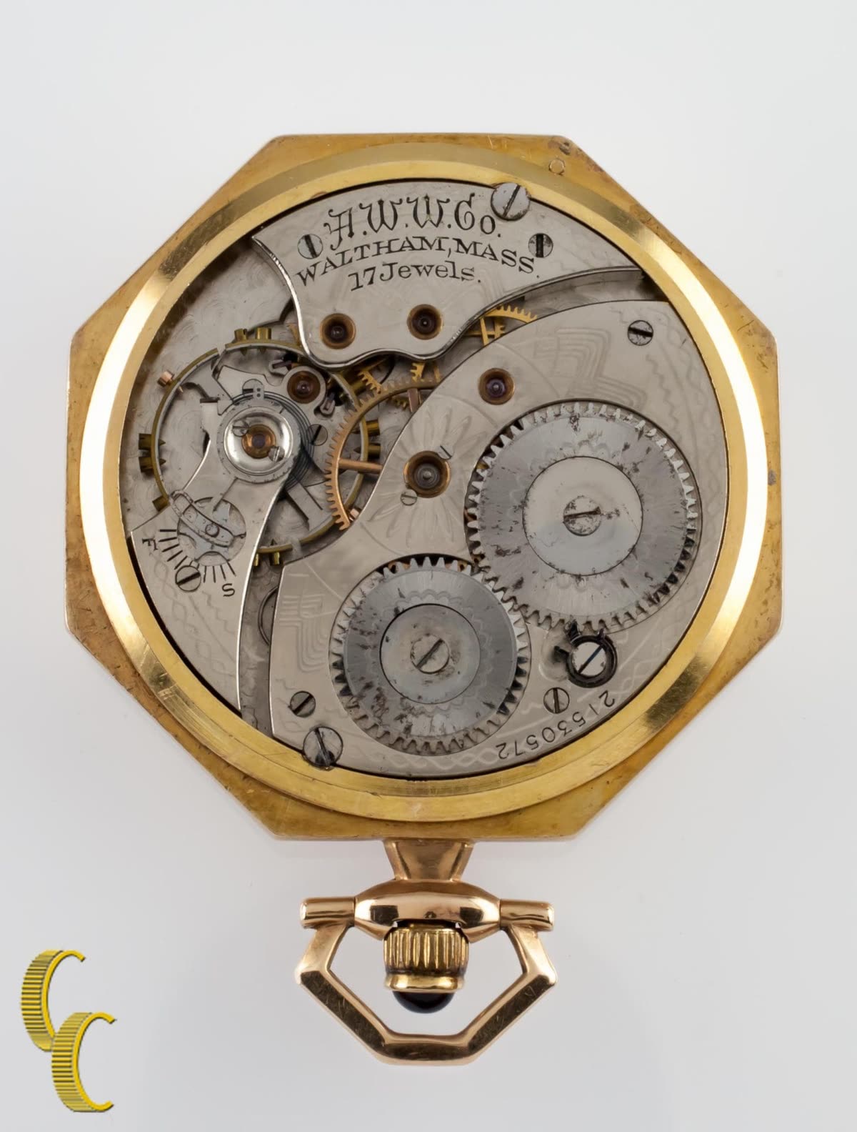 Waltham Octagon14 Karat Pocket Watch Jewel – 1917
