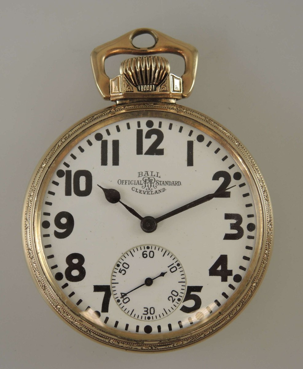 Dial and case front of the Ball Hamilton 999P railroad pocket watch