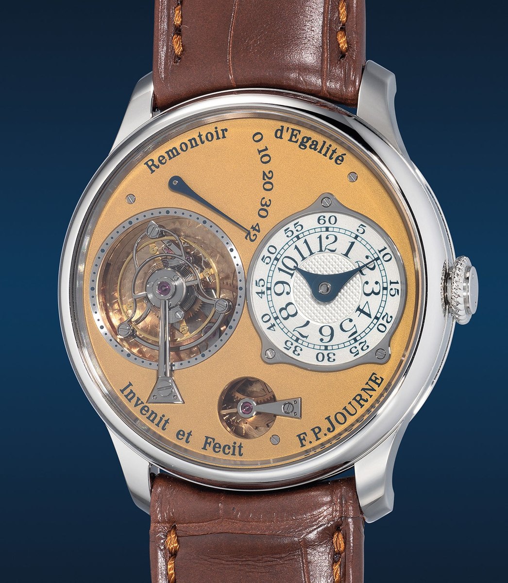 Front view of the F.P. Journe Tourbillon Souverain 38mm in stainless steel with bronze-toned dial and tourbillon aperture
