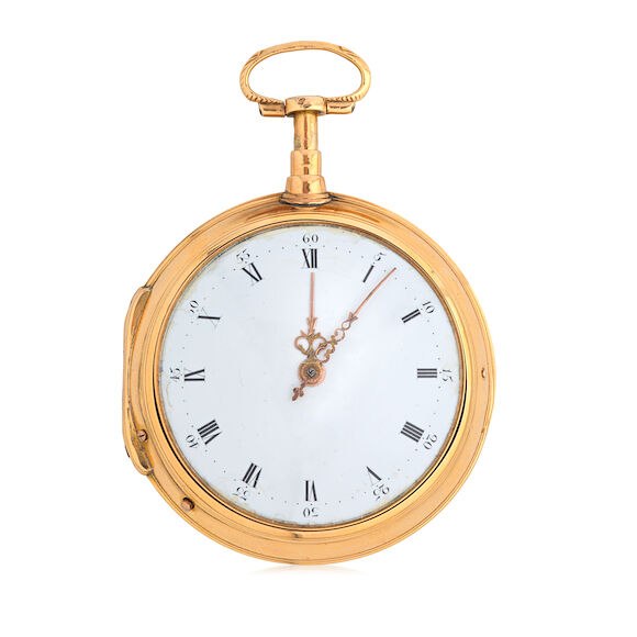 Front dial view of the Eardley Norton gold pair case pocket watch