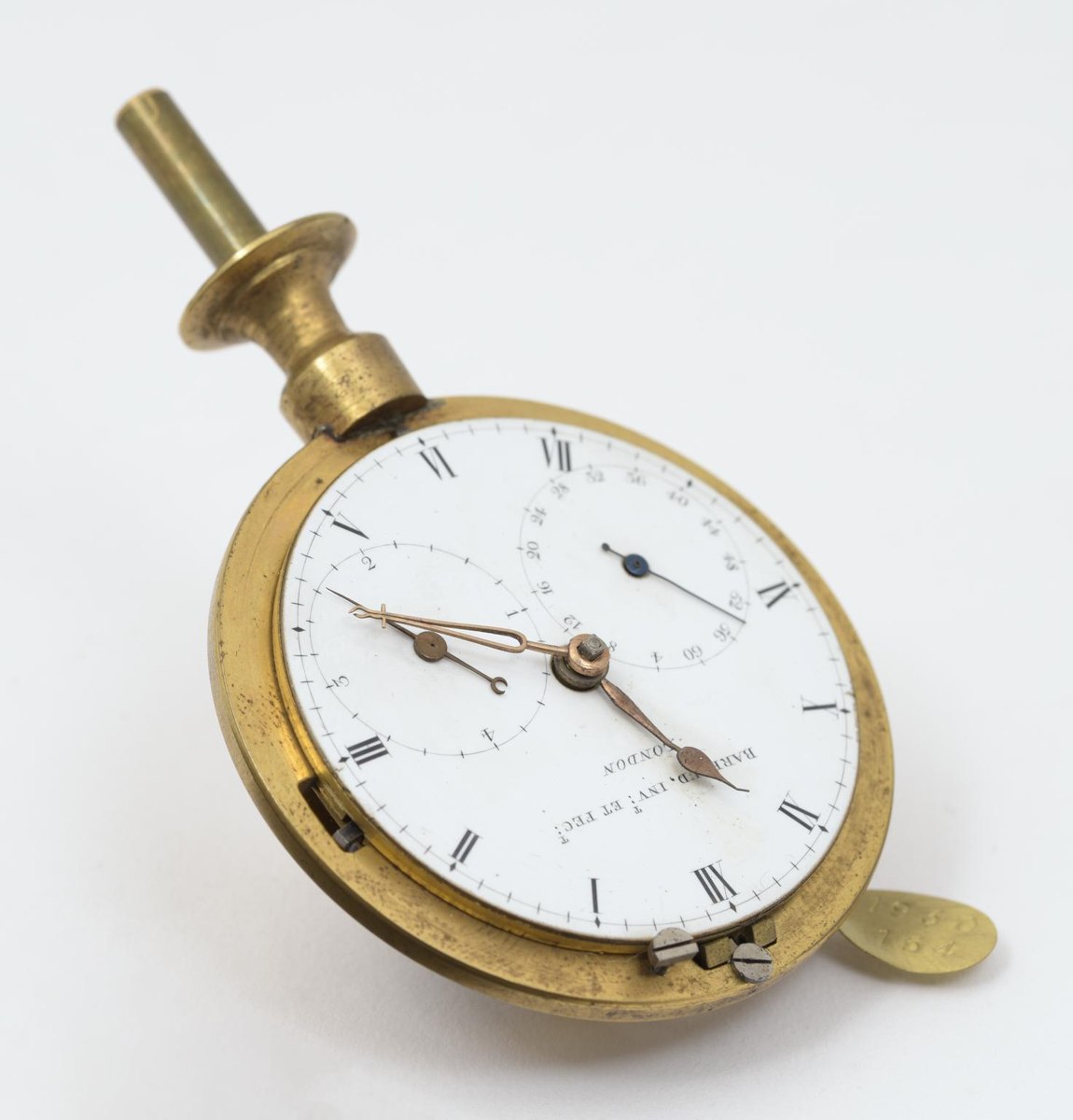 Dial and brass frame of the Barraud repeating pocket watch movement