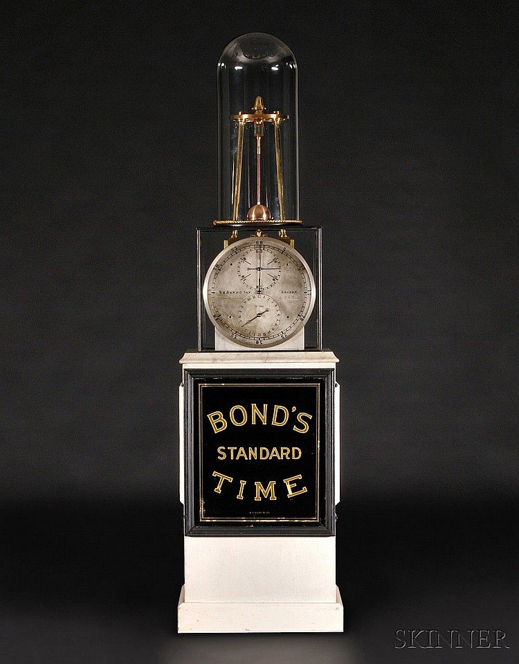 Full view of the William Bond & Son Astronomical Regulator No. 396 in its pedestal case