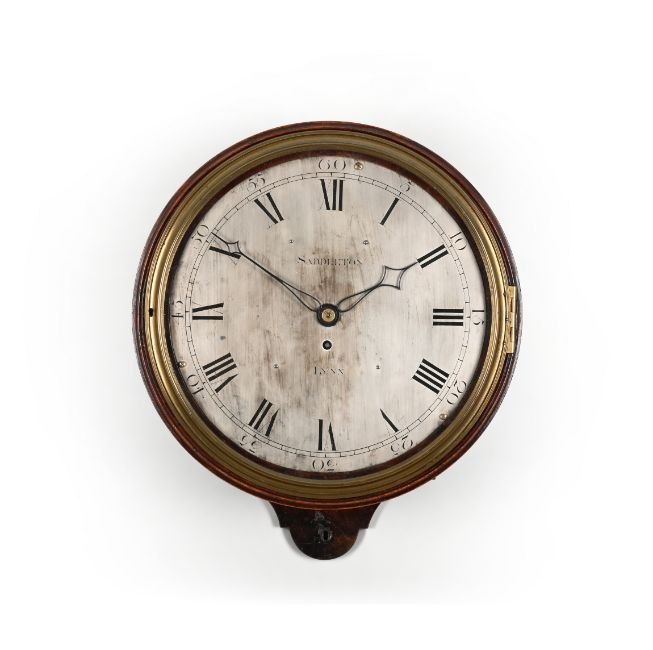George III mahogany verge fusee dial wall timepiece signed Saddleton, Lynne