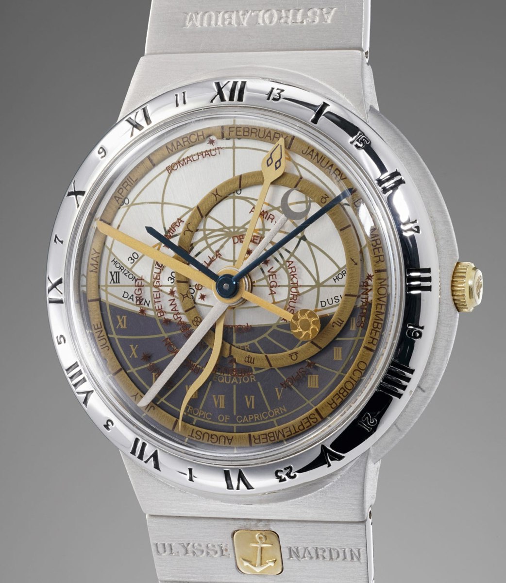 Front view of Ulysse Nardin Astrolabium Galileo Galilei ref. 910-22 with white gold case and integrated bracelet